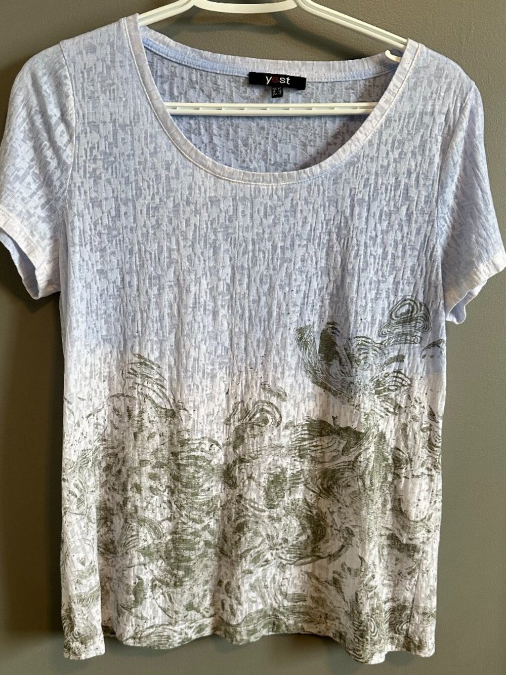 Yest Abstract Floral Burnout Knit T-Shirt - Blue & Green - Size 10 (M) Like New